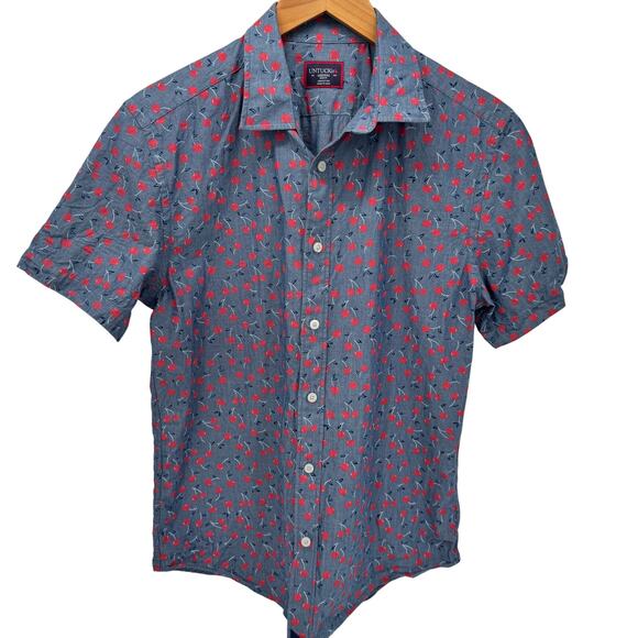 UNTUCKit Shirt Mens Medium Owens Slim Fit Cherry Print Button Up Short Sleeve - Picture 1 of 10